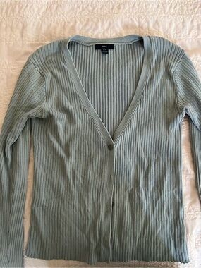 GAP Women's Ribbed V-Neck Cardigan - Pastel Blue
